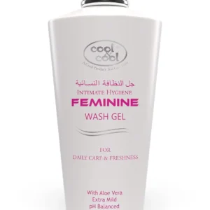 Cool & Cool intimate wash gel with aloe vera extracts for daily feminine hygiene, providing a balanced pH and preventing odor and itchiness.