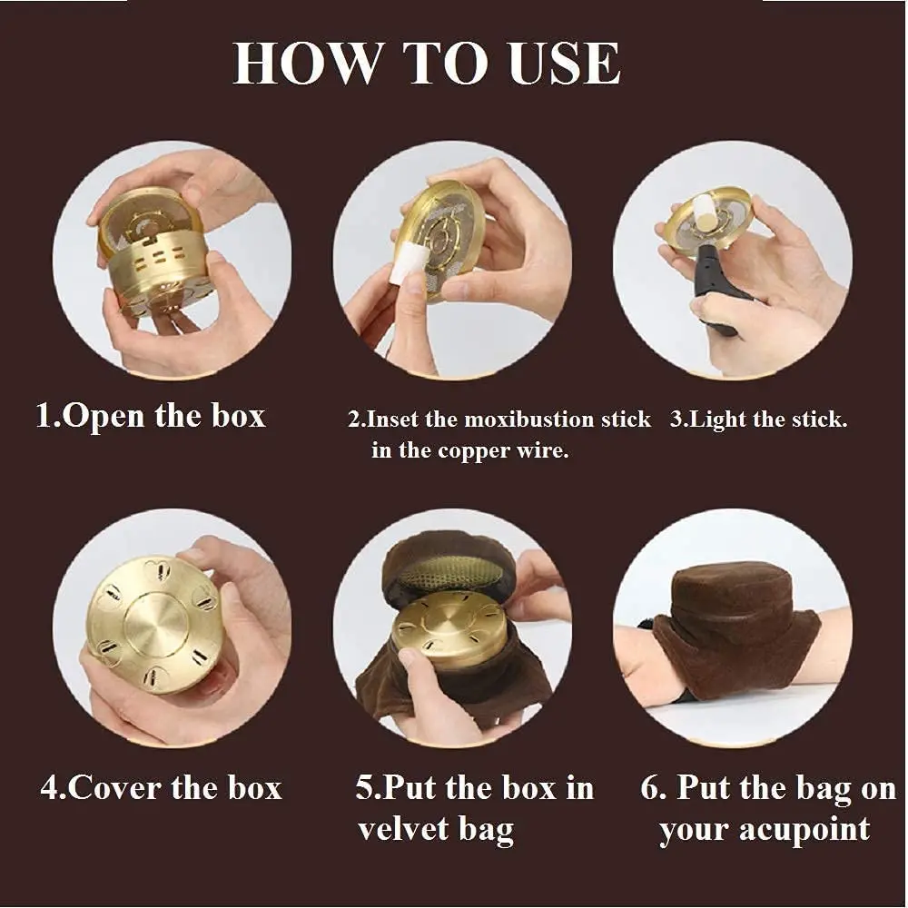 Pure copper moxa burner box with adjustable ventilation for concentrated heat therapy and comfortable moxibustion.