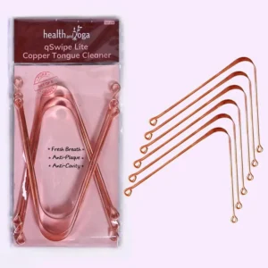 Set of six pure copper tongue scrapers designed for adults and children to gently and effectively clean the entire tongue, removing bacteria and treating bad breath.