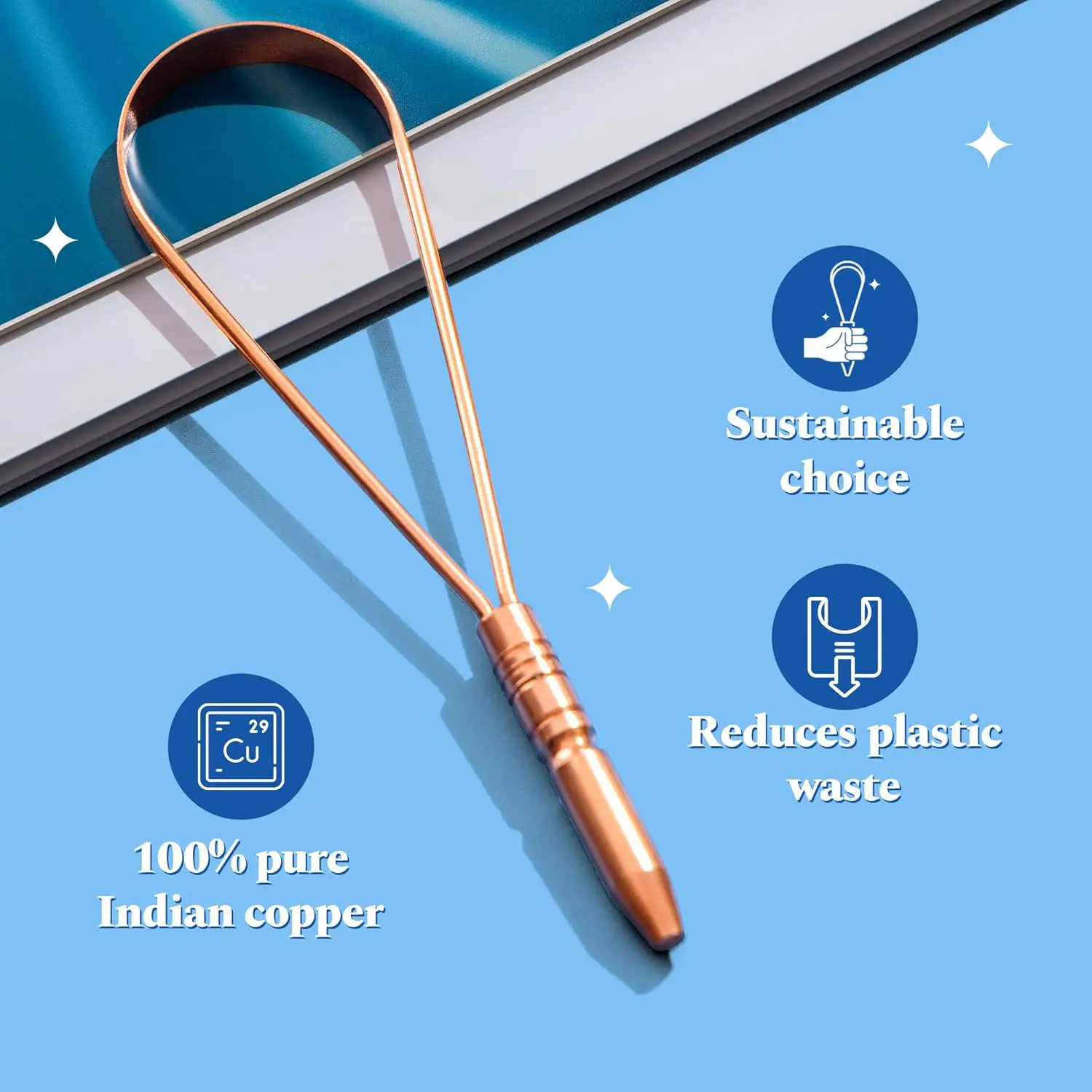 This copper tongue scraper effectively removes bacteria and buildup for fresher breath and improved oral hygiene.