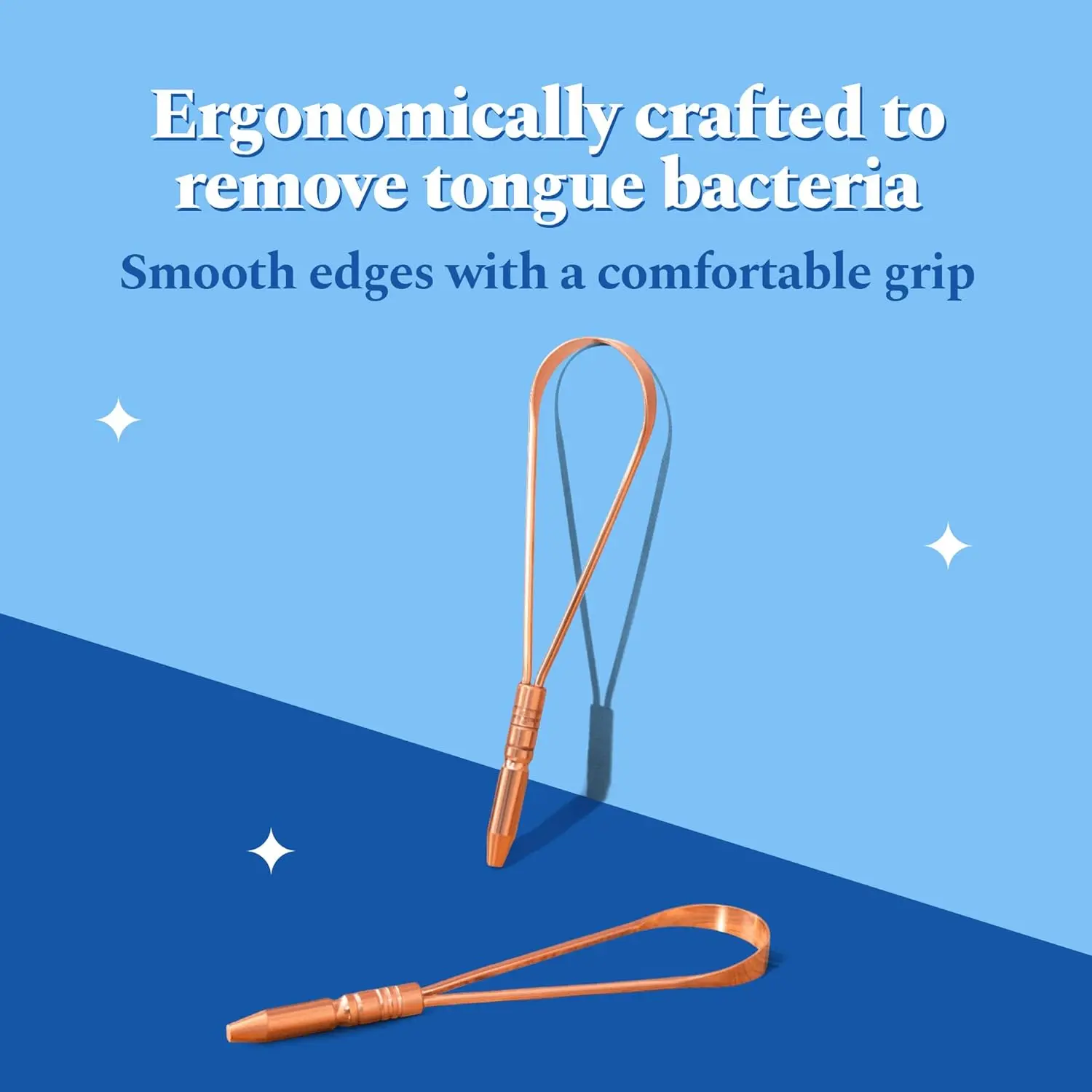 This copper tongue scraper effectively removes bacteria and buildup for fresher breath and improved oral hygiene.