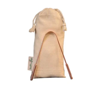 This high-quality copper tongue cleaner with stainless steel comfort grip handles gently removes bacteria and plaque for improved oral hygiene and fresh breath.