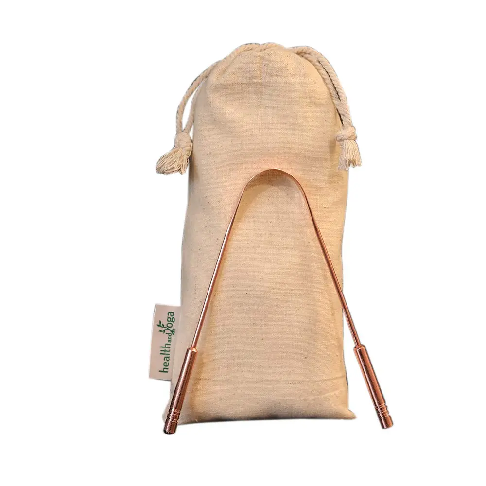 This high-quality copper tongue cleaner with stainless steel comfort grip handles gently removes bacteria and plaque for improved oral hygiene and fresh breath.
