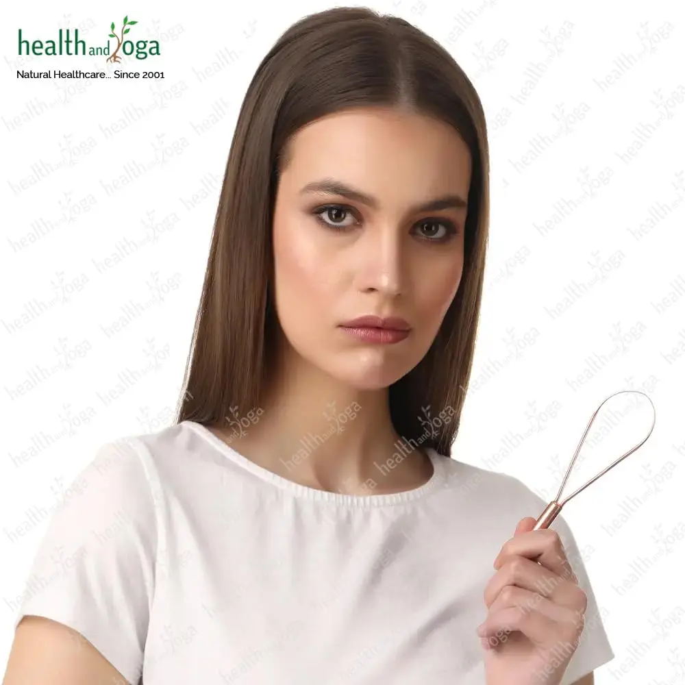 This single SoulGenie HealthAndYoga copper tongue cleaner features an easy one-hand use design, larger surface coverage, and promotes Ayurvedic copper health for fresher breath and total oral hygiene.