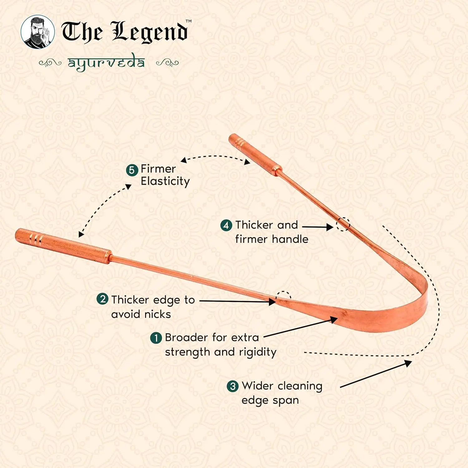 This is a pack of three copper tongue cleaners designed with a slim, curved design for effective and gentle cleaning, promoting better oral hygiene.