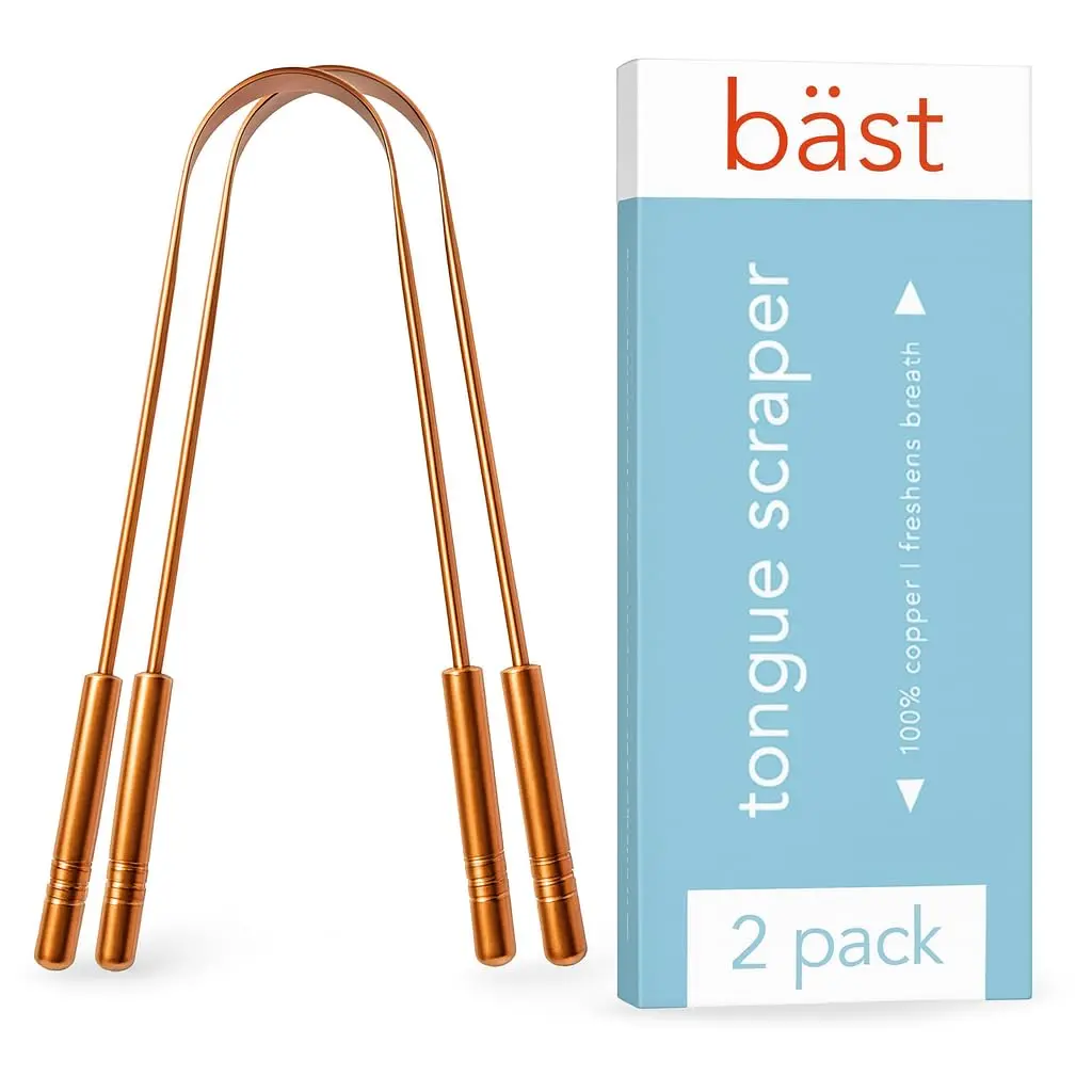 This copper tongue scraper effectively removes bacteria and debris from the tongue, promoting fresh breath and improved oral hygiene.