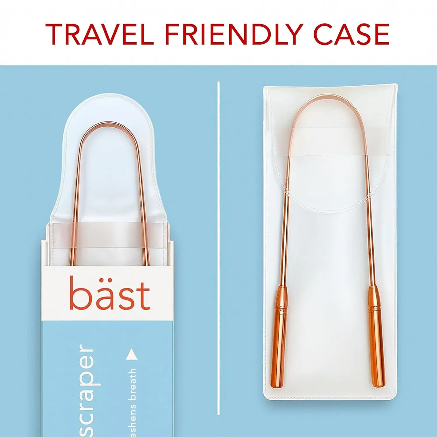 This copper tongue scraper effectively removes bacteria and debris from the tongue, promoting fresh breath and improved oral hygiene.