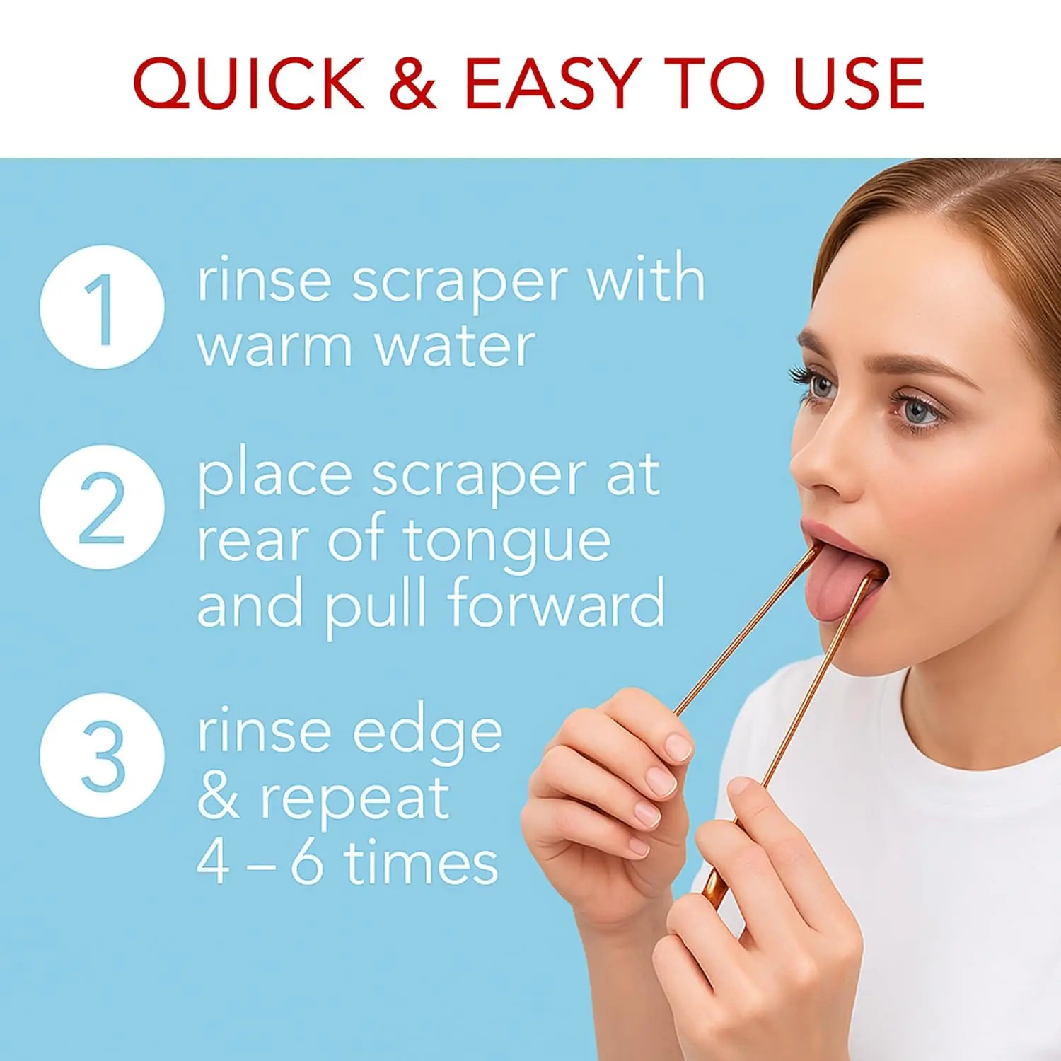 This copper tongue scraper effectively removes bacteria and debris from the tongue, promoting fresh breath and improved oral hygiene.