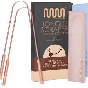 This two-pack of MasterMedi copper tongue scrapers helps remove gunk and freshen breath for better oral hygiene and improved taste.