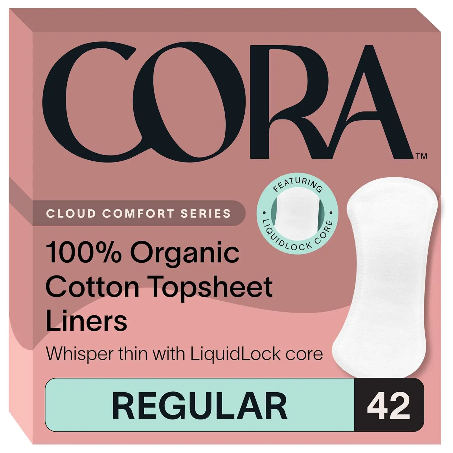 Cora ultra thin panty liners made with 100% organic cotton topsheet are hypoallergenic, breathable, and designed for confident, comfortable protection.