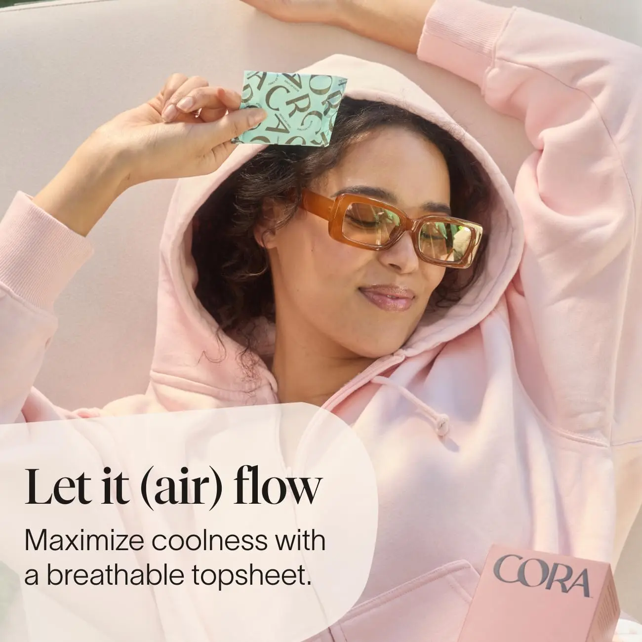 Cora ultra thin panty liners made with 100% organic cotton topsheet are hypoallergenic, breathable, and designed for confident, comfortable protection.