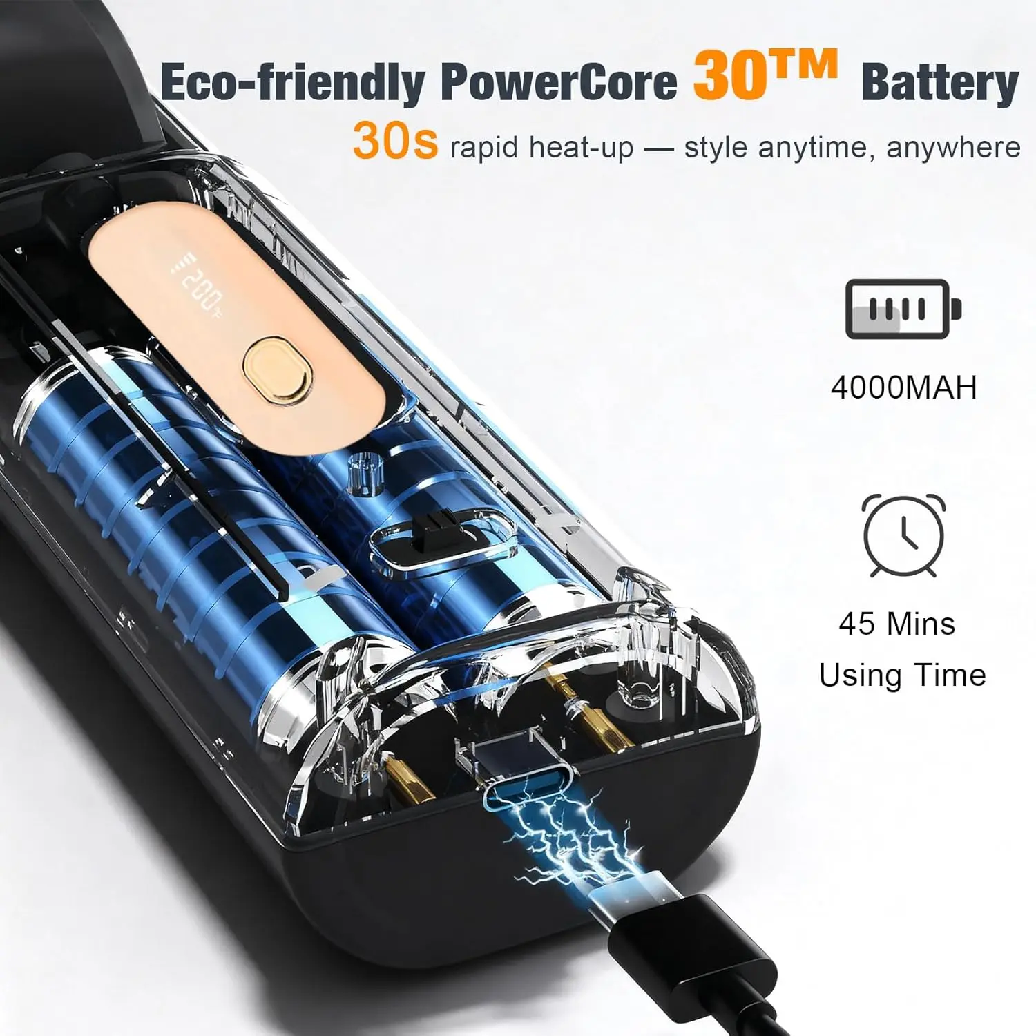 A cordless beard straightener for men with ionic technology, fast heating, and adjustable temperature settings for home or travel use is shown in use.