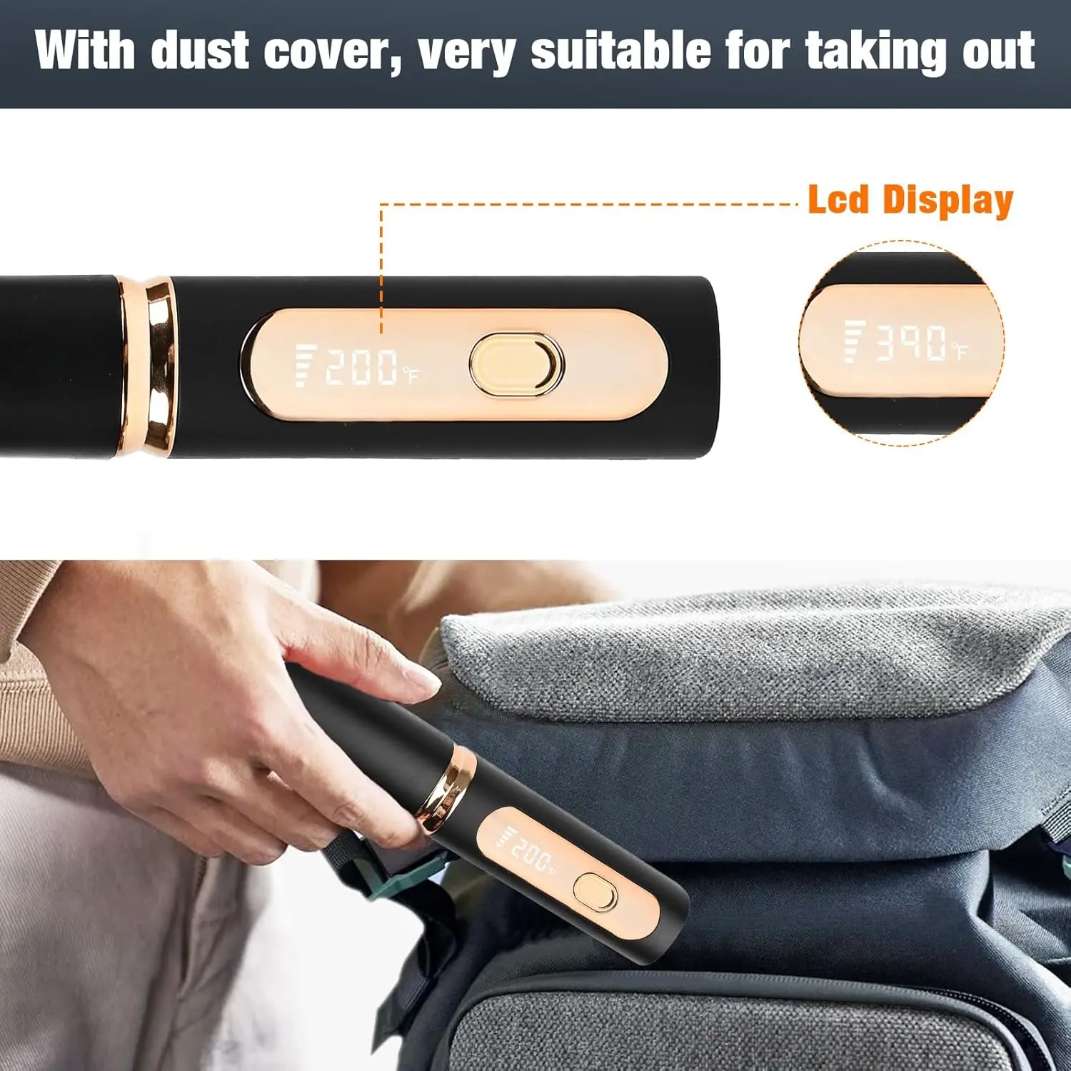 A cordless beard straightener for men with ionic technology, fast heating, and adjustable temperature settings for home or travel use is shown in use.