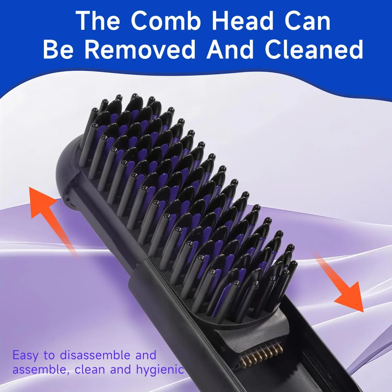This cordless hair straightener brush features a detachable comb for easy cleaning, offers six smart temperature settings, utilizes 200 million negative ions for shine, and includes both Type-C and docking base charging options, making it the perfect travel companion for achieving salon-quality styles on the go.