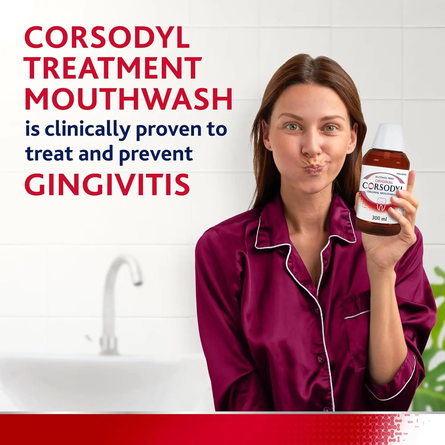 Corsodyl Original Alcohol Free Mouthwash, 300ml, an antibacterial and medicated treatment to prevent gum disease and stop bleeding gums.