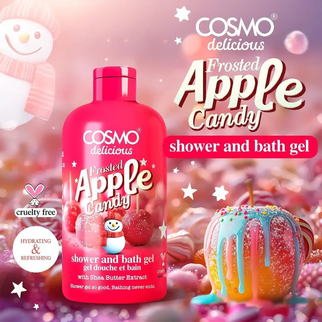 Cosmo frosted apple shower gel gently cleanses and moisturizes skin with a sweet, refreshing fragrance.