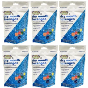 A bag of sugar-free Cotton Mouth Lozenges in mixed fruit flavors offers delicious and natural dry mouth relief, recommended by doctors and dentists, and made in the USA.