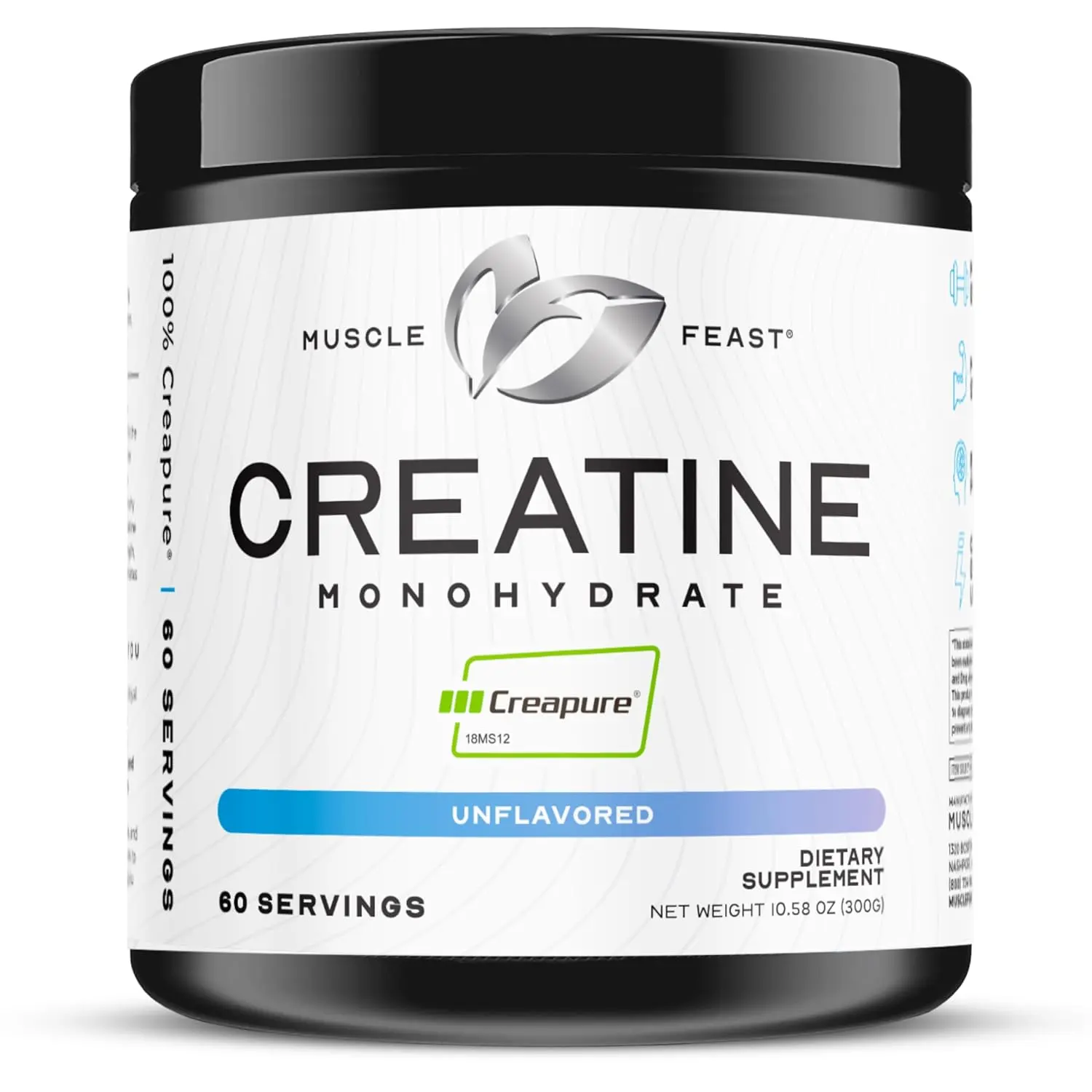 Muscle Feast Creapure creatine monohydrate powder promotes muscle growth, endurance, and faster recovery, perfect for vegan and keto diets.