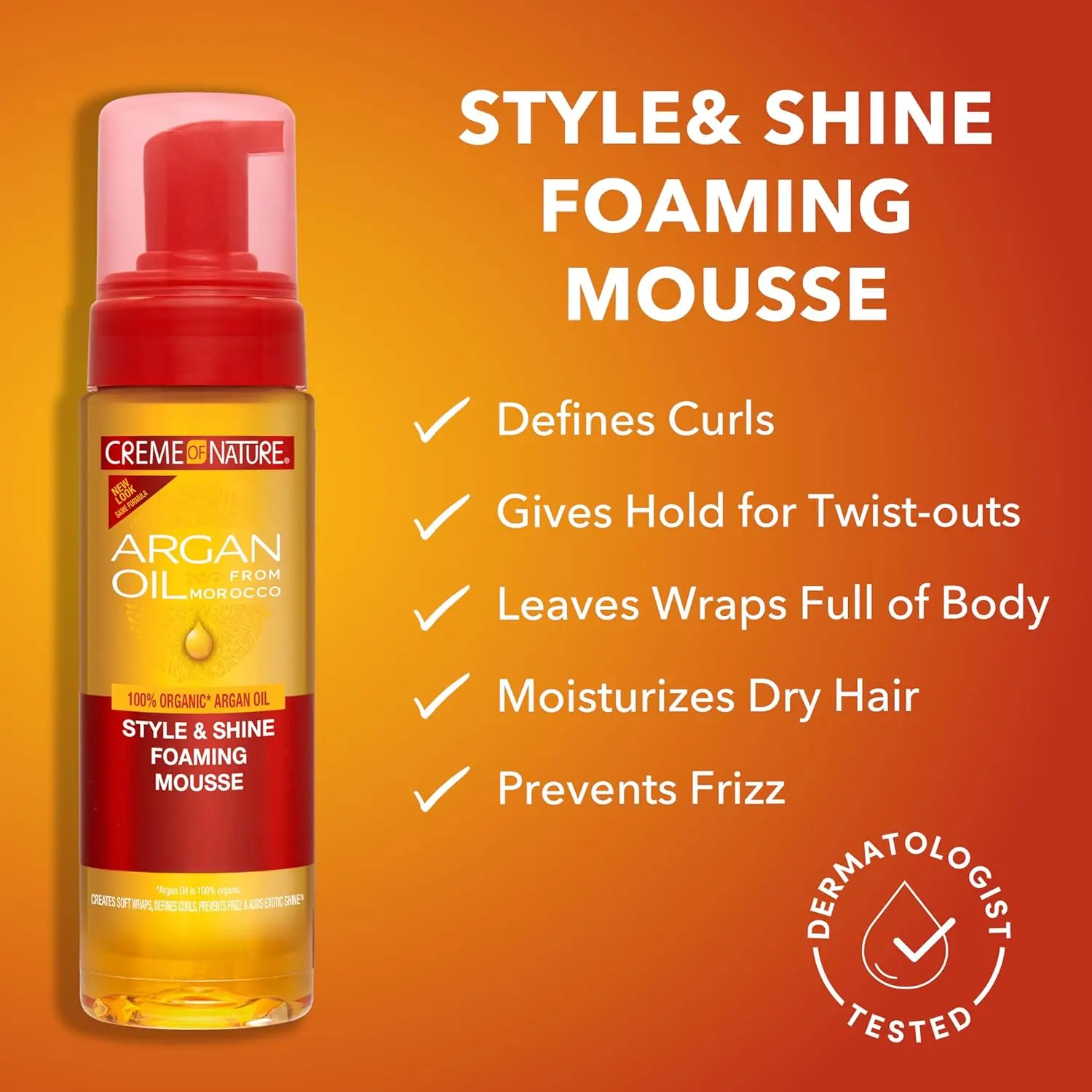 Creme of Nature Argan Oil Foaming Styling Lotion strengthens and adds texture to curly, frizzy, or wavy hair.
