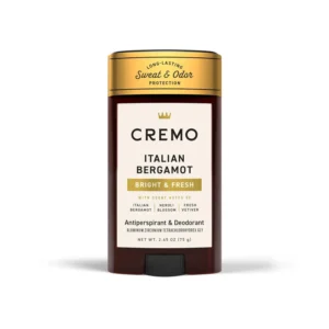 Cremo Italian Bergamot antiperspirant deodorant for men provides 48-hour sweat and odor protection with a smooth, fresh fragrance.