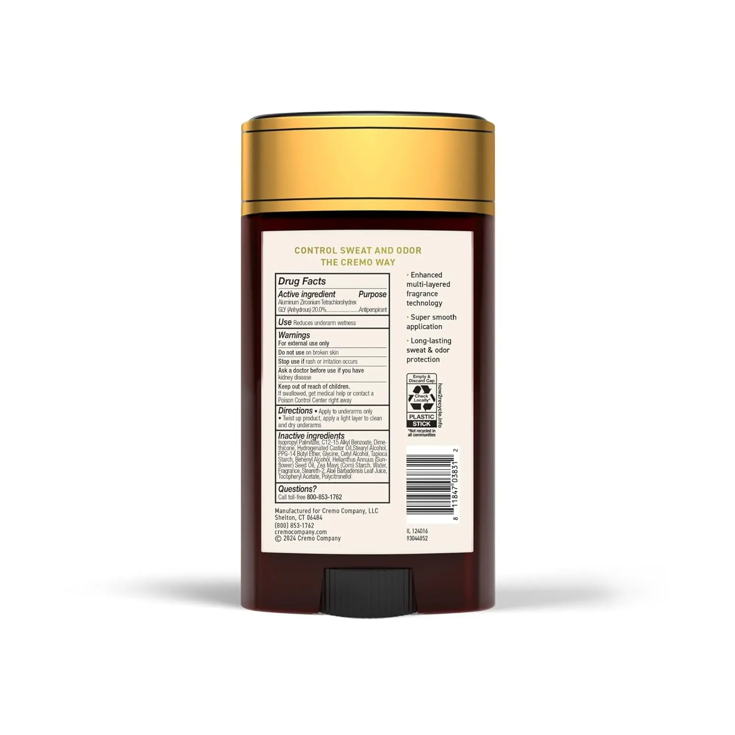 Cremo Italian Bergamot antiperspirant deodorant for men provides 48-hour sweat and odor protection with a smooth, fresh fragrance.