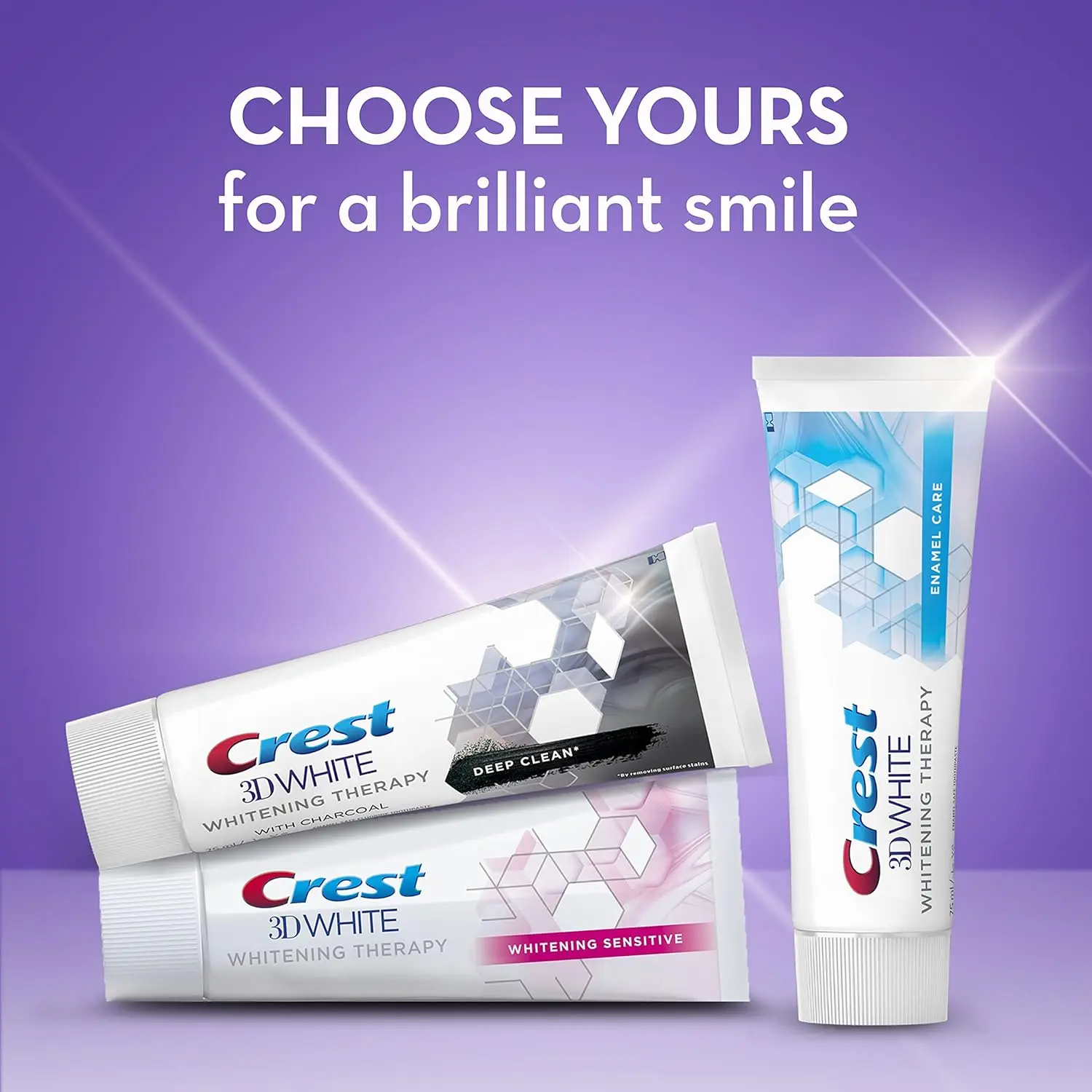 Tube of Crest 3D White Charcoal toothpaste gently whitens teeth, freshens breath with mint, and helps strengthen enamel.