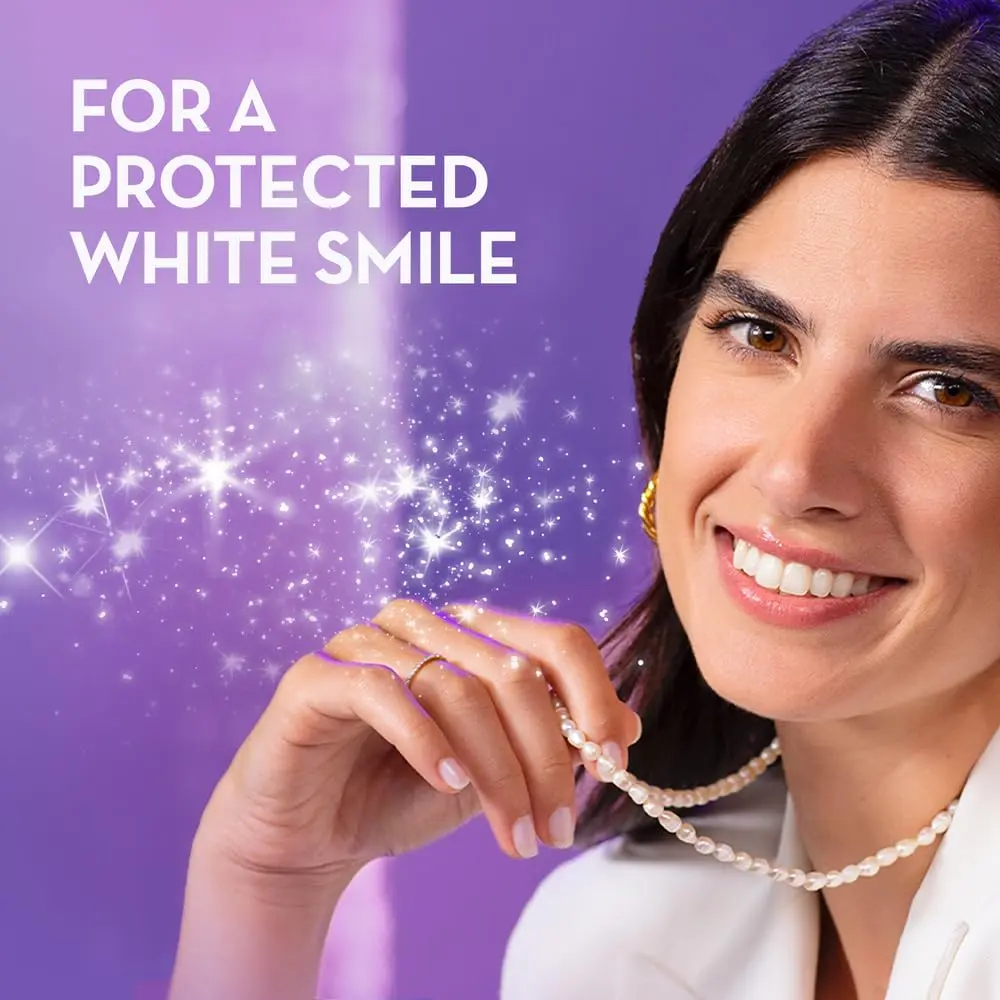 Crest 3D White Brilliance Pearl Glow toothpaste removes surface stains and provides 24 hour stain resistance.