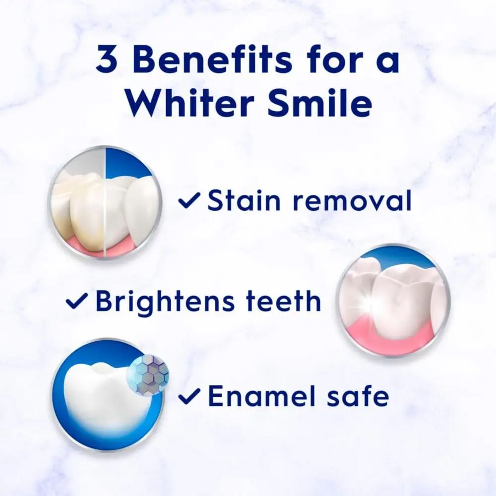 Four tubes of Crest 3D White Advanced Luminous Mint toothpaste for teeth whitening and cavity protection.
