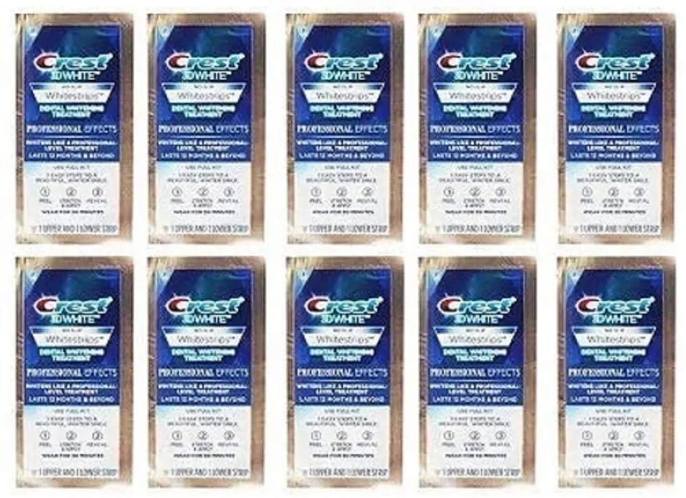 This image shows Crest 3D Whitestrips, a tooth whitener designed to provide professional-level whitening results lasting for 12 months and beyond.
