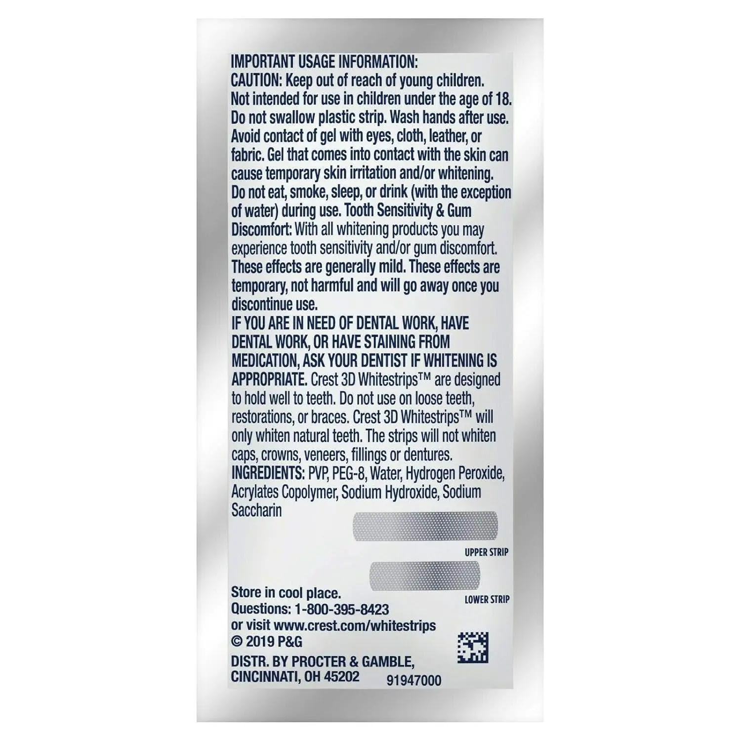 This image shows Crest 3D Whitestrips, a tooth whitener designed to provide professional-level whitening results lasting for 12 months and beyond.