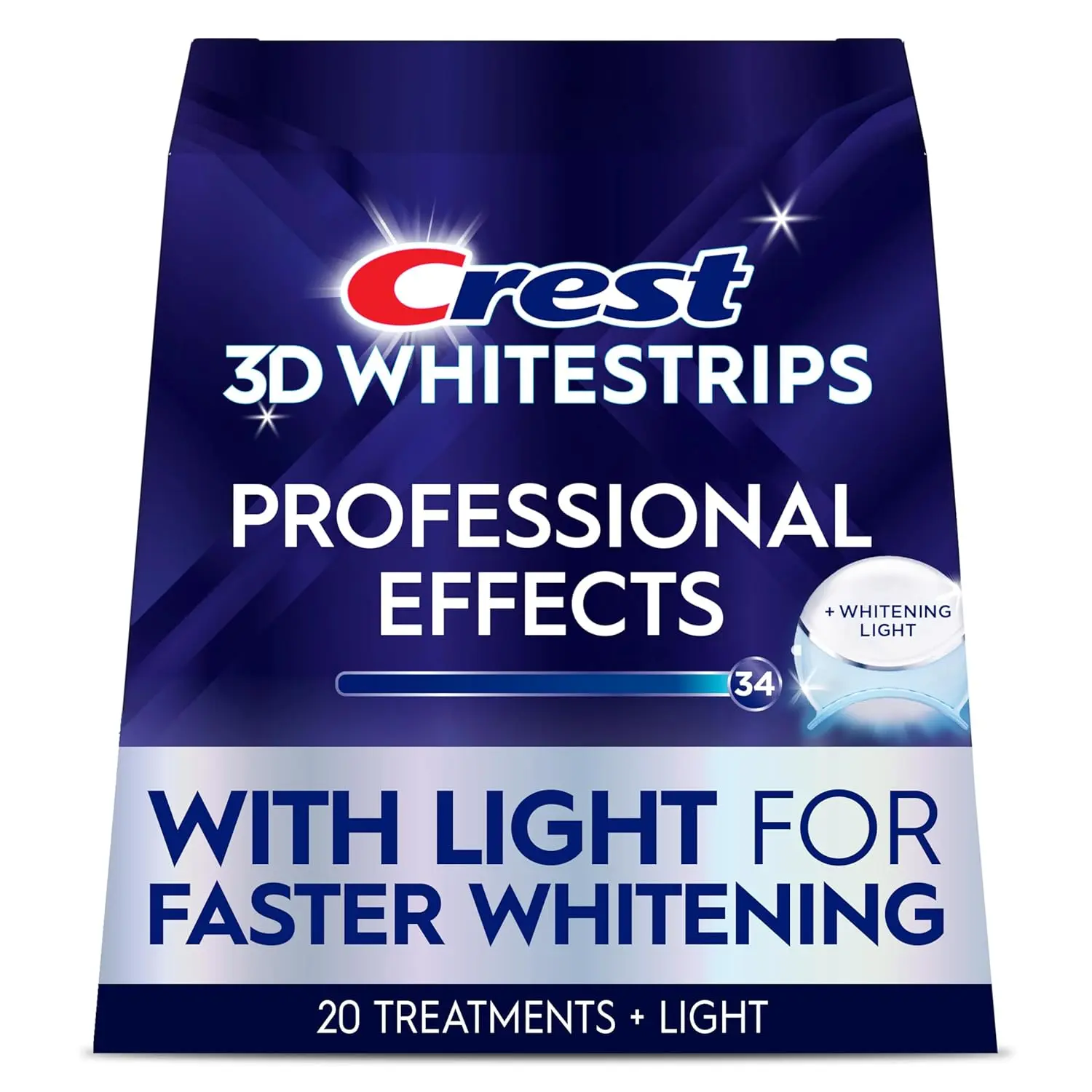 Achieve a 34 levels whiter smile in just 20 days with Crest 3D Whitestrips Radiant Express teeth whitening kit, featuring professional-level whitening power and Advanced Seal Technology for a no-slip grip.