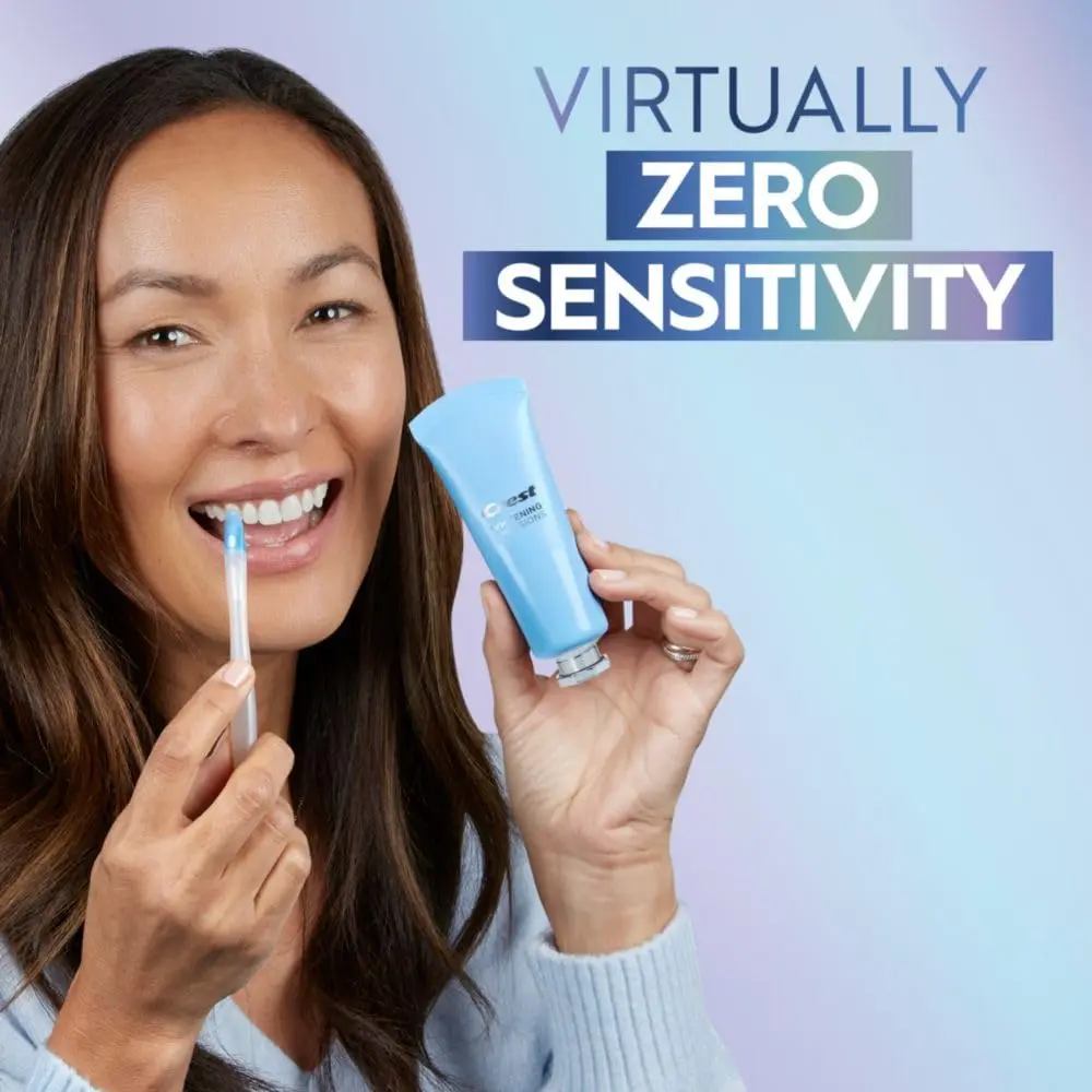 The Crest Whitening Emulsions kit includes a tube of leave-on teeth whitening gel, a whitening wand applicator, and a stand for easy counter storage, offering a better, faster way to get 100% whiter teeth with virtually no sensitivity.