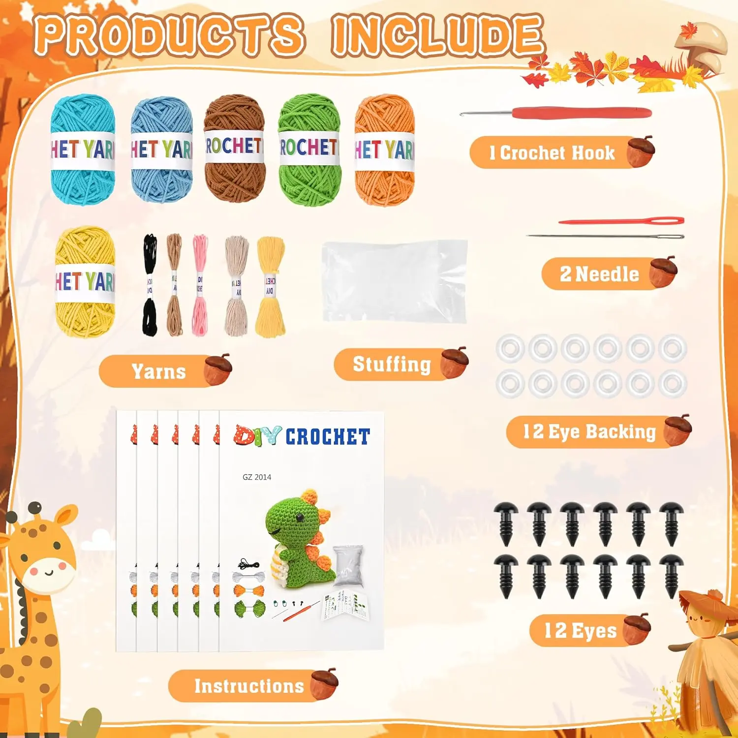 A crochet kit with yarn and tools for beginner crocheters.