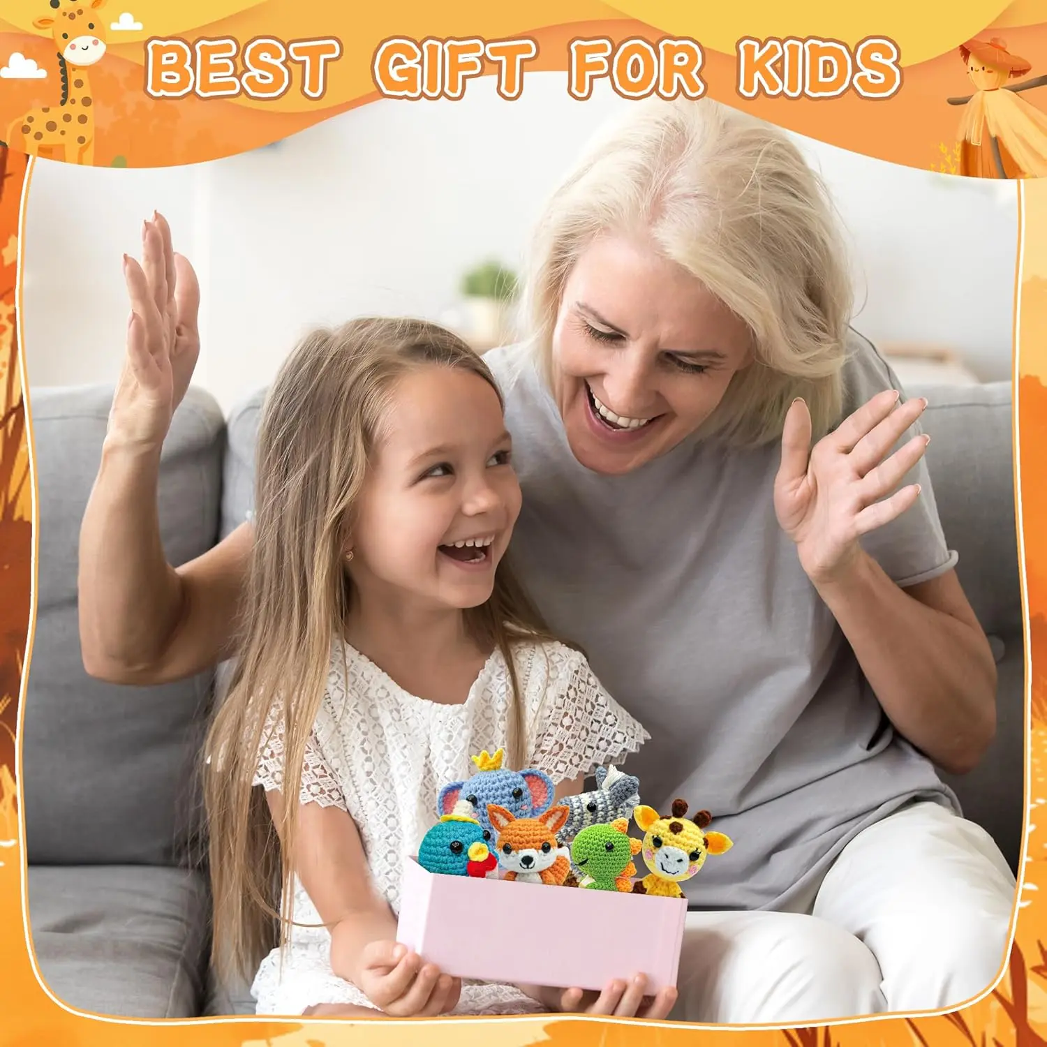 A crochet kit with yarn and tools for beginner crocheters.