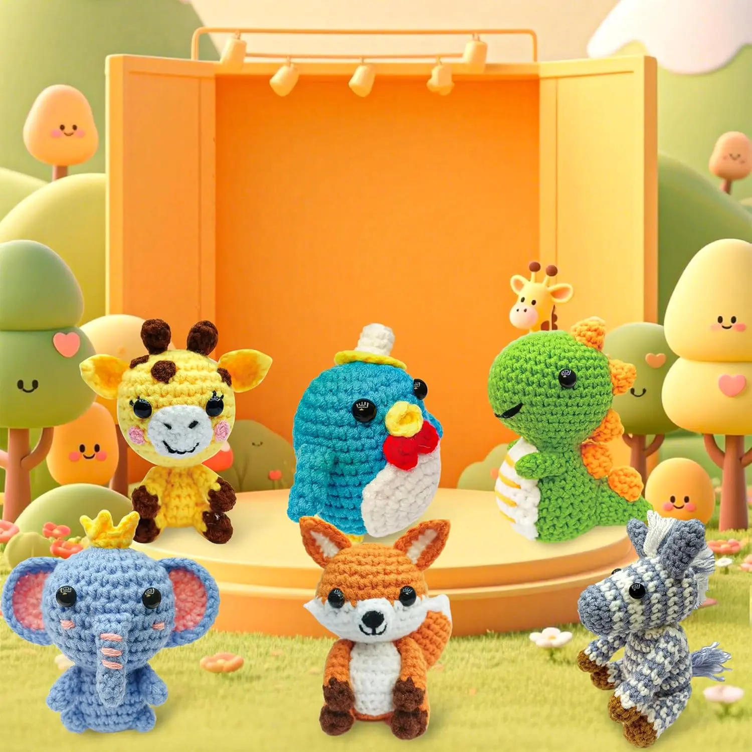 A crochet kit with yarn and tools for beginner crocheters.