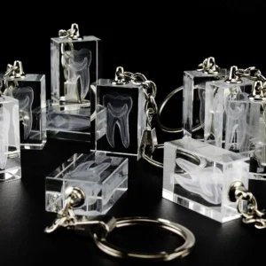 A set of ten crystal tooth-shaped keychains, perfect as dental clinic gifts or rewards for kids.