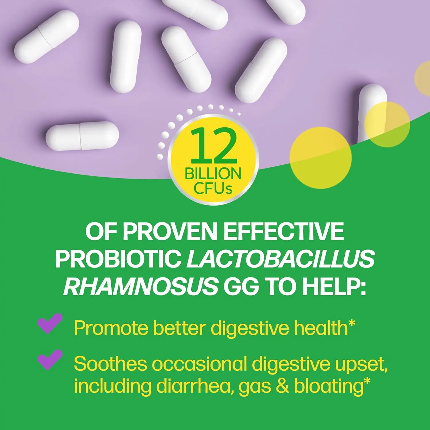 Culturelle Pro Strength probiotic capsules support digestive health, reduce occasional gas, bloating, and diarrhea, and are gluten and soy free.