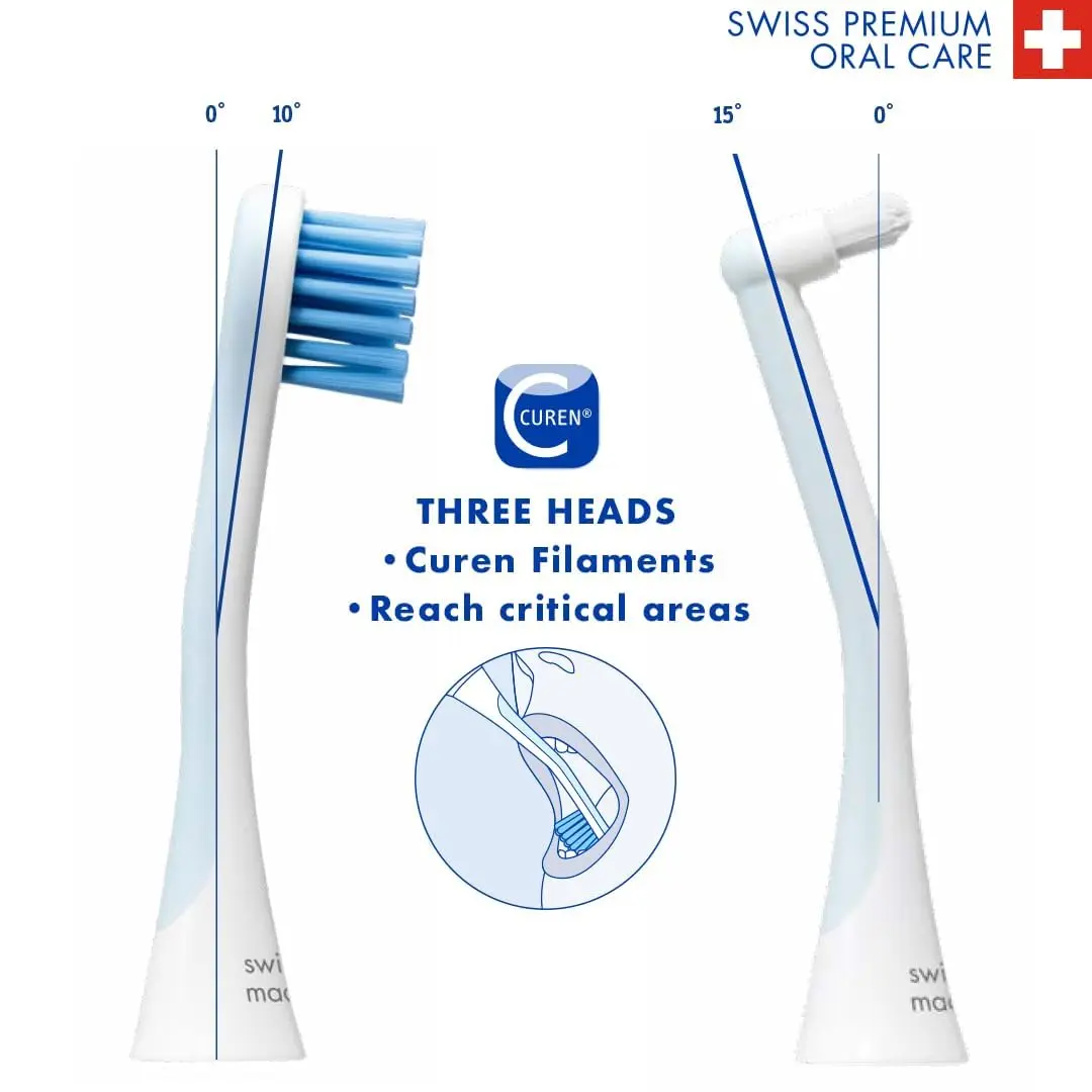 The Curaprox Hydrosonic Pro electric toothbrush provides customized oral care with 7 cleaning levels and comes with multiple brush heads, a travel case, and charging accessories.