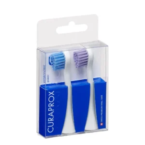 Two Curaprox Hydrosonic Power replacement brush heads designed for Curaprox electric toothbrushes offering gentle yet effective cleaning with ultra-soft CUREN filaments.