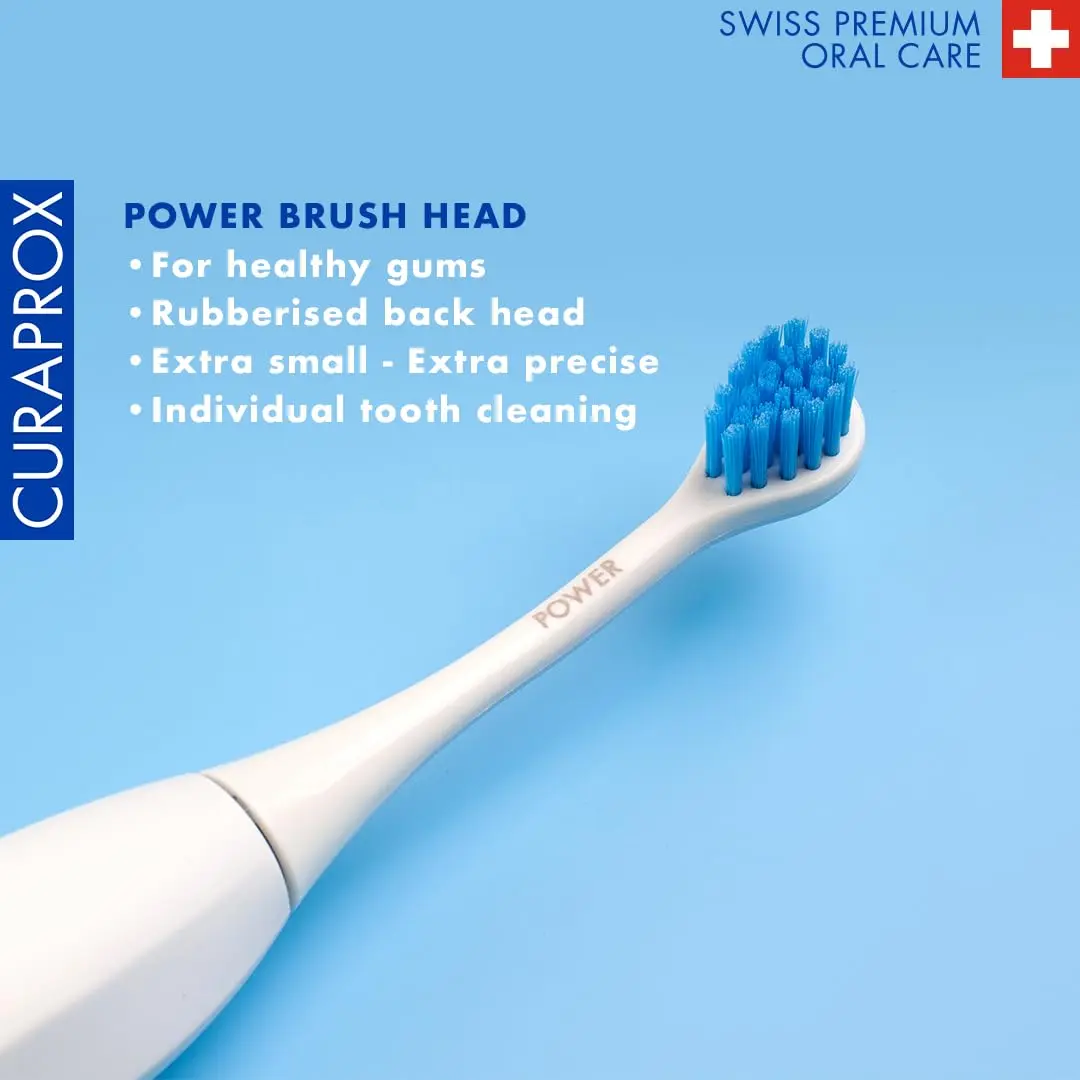 Two Curaprox Hydrosonic Power replacement brush heads designed for Curaprox electric toothbrushes offering gentle yet effective cleaning with ultra-soft CUREN filaments.