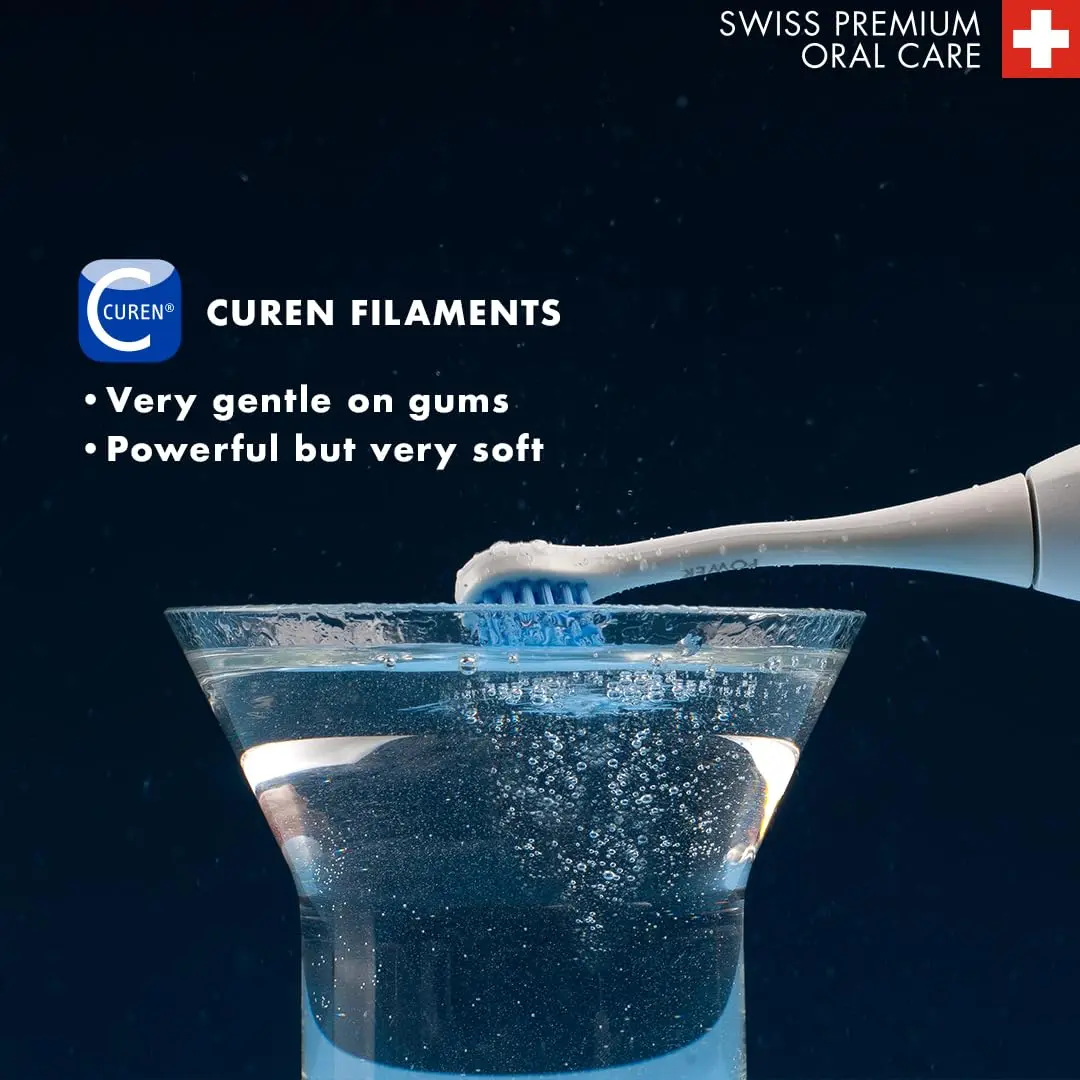 Two Curaprox Hydrosonic Power replacement brush heads designed for Curaprox electric toothbrushes offering gentle yet effective cleaning with ultra-soft CUREN filaments.