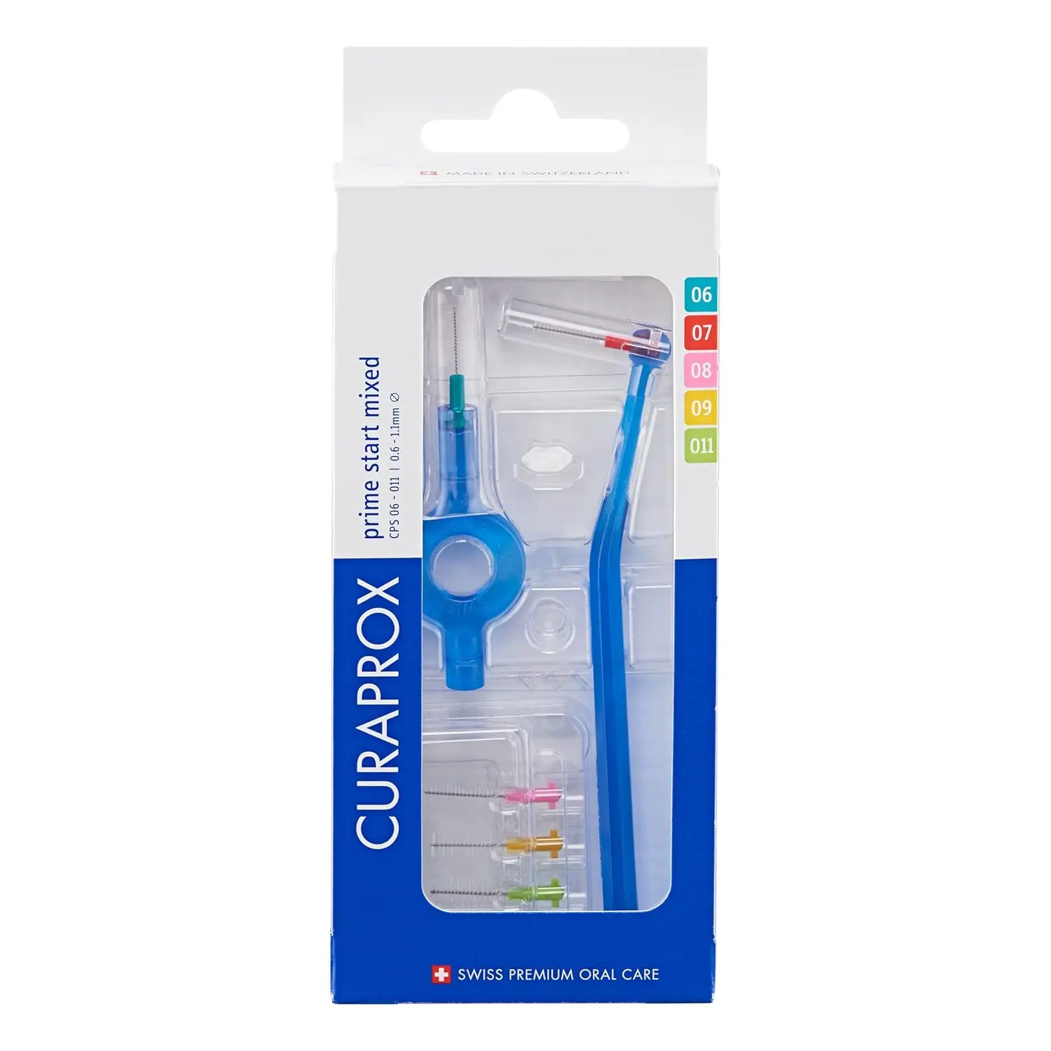 This Curaprox interdental brush kit features five mixed-size brushes and two holders for gentle and effective plaque removal, promoting healthy gums.