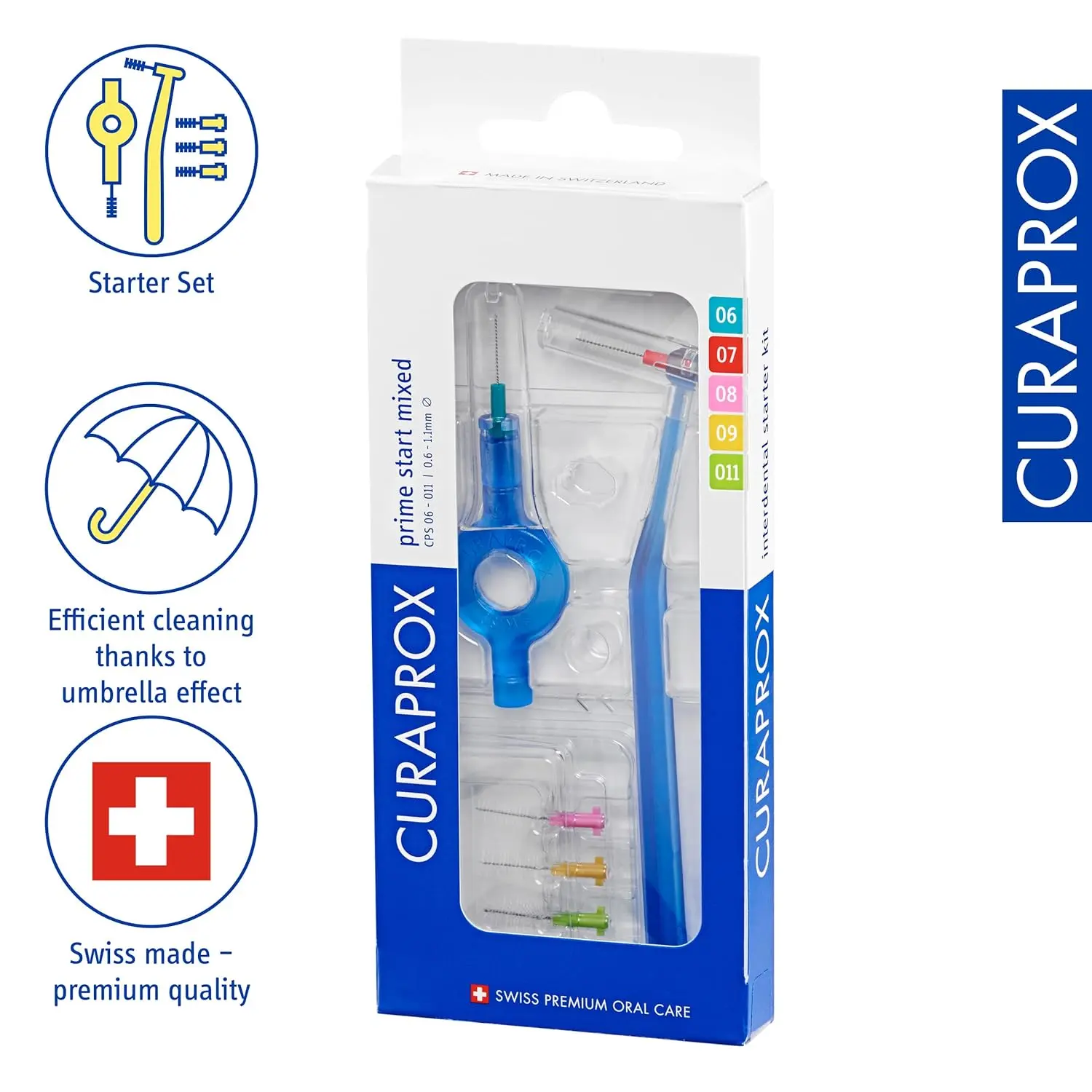 This Curaprox interdental brush kit features five mixed-size brushes and two holders for gentle and effective plaque removal, promoting healthy gums.