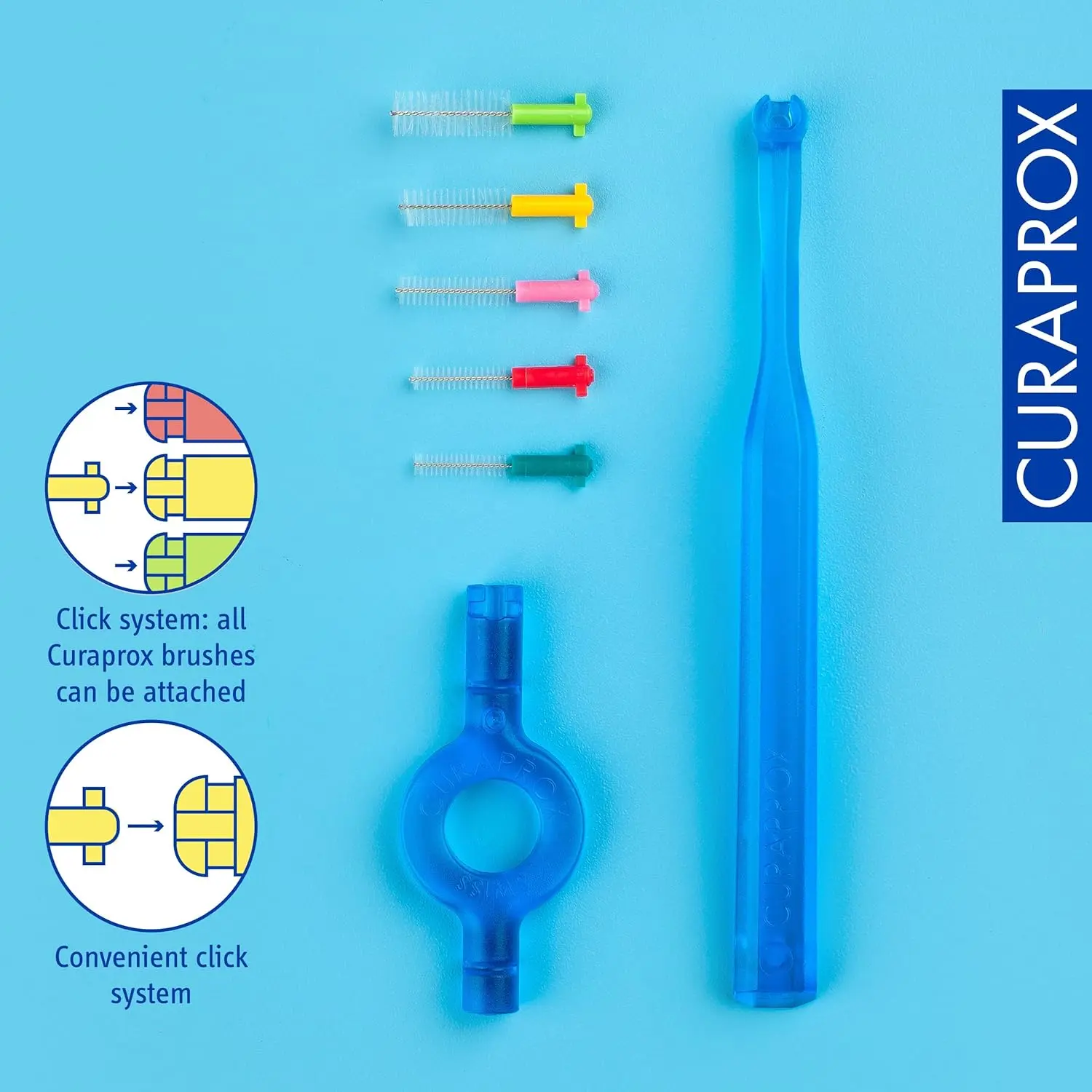 This Curaprox interdental brush kit features five mixed-size brushes and two holders for gentle and effective plaque removal, promoting healthy gums.