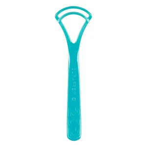 The Curaprox double-bladed tongue cleaner gently removes bacteria for fresher breath and improved oral hygiene, featuring a comfortable and durable Swiss-made design.