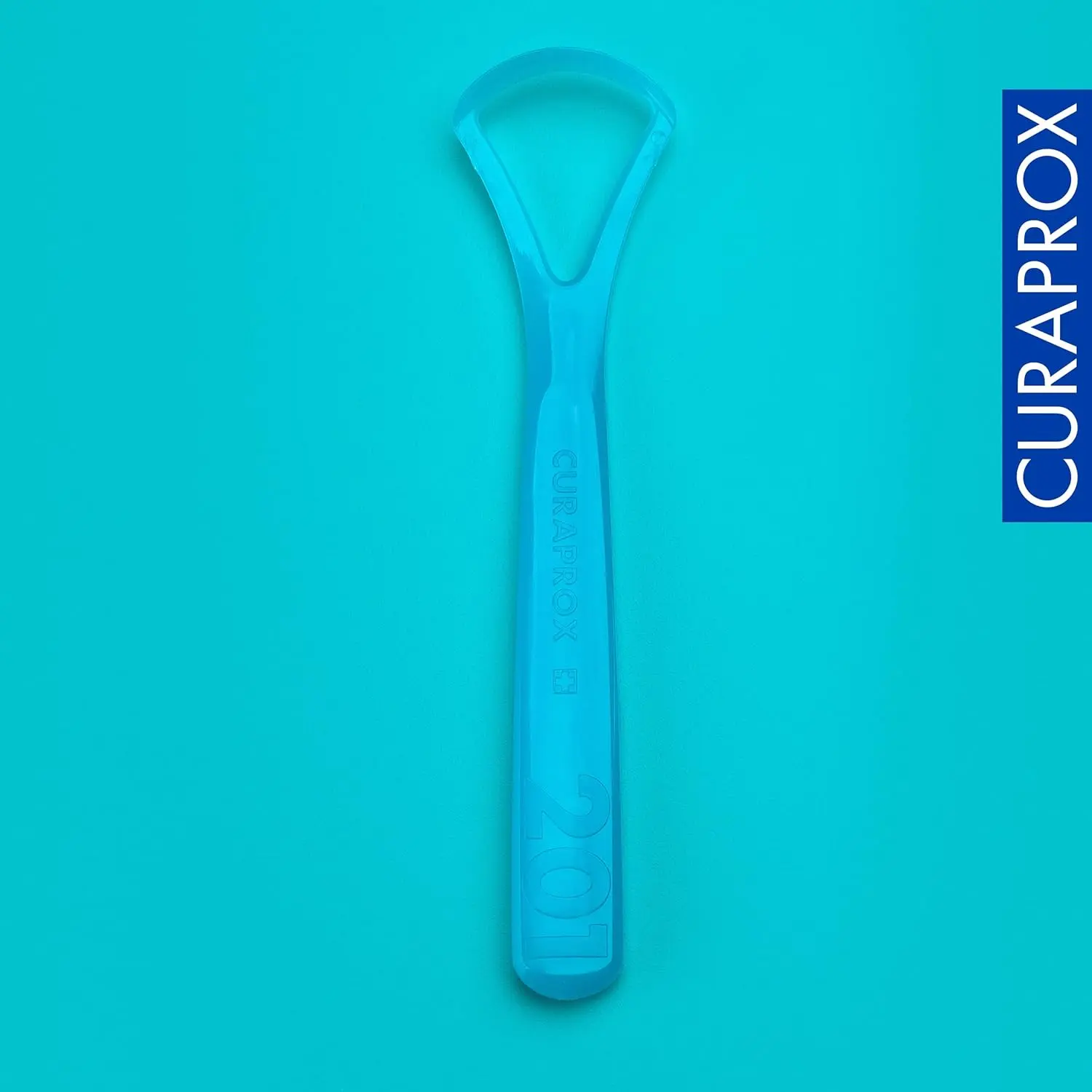 The Curaprox double-bladed tongue cleaner gently removes bacteria for fresher breath and improved oral hygiene, featuring a comfortable and durable Swiss-made design.