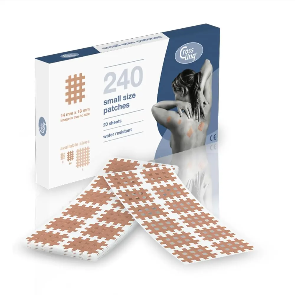 Beige CureTape CrossLinq acupressure patches provide targeted relief for body pain and discomfort, promoting natural scar healing.
