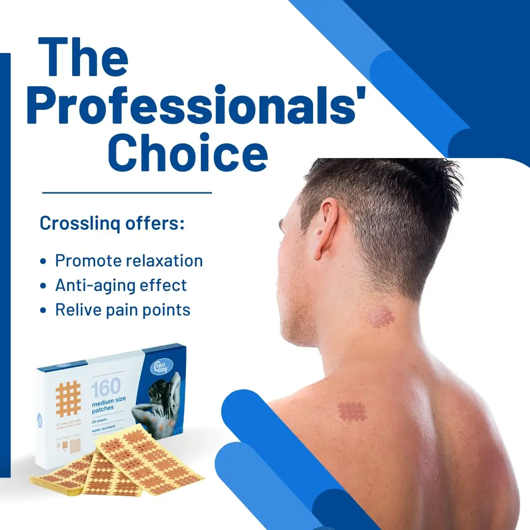 Beige CureTape CrossLinq acupressure patches provide targeted relief for body pain and discomfort, promoting natural scar healing.