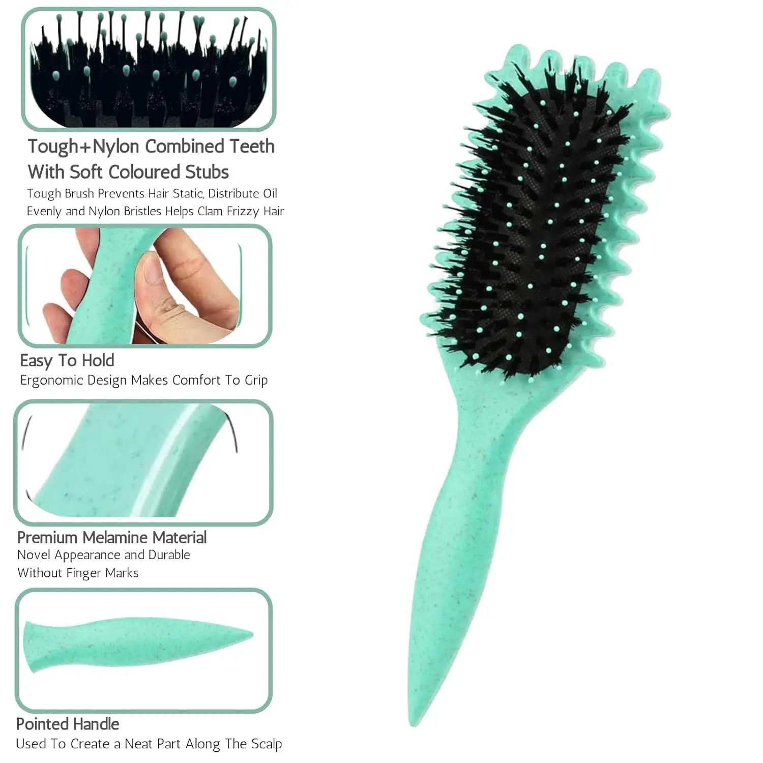 This curl defining brush detangles, shapes, and styles curly hair of all types while gently massaging the scalp to promote healthy hair growth.