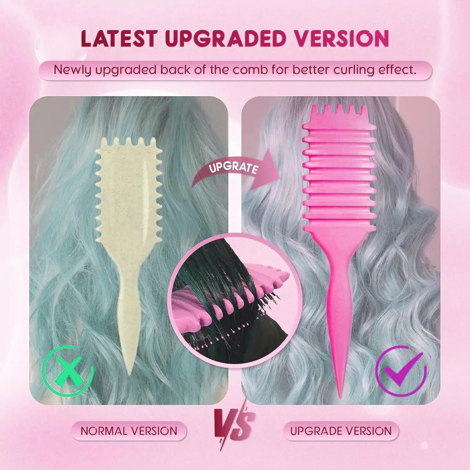 This pink curl defining brush is designed with an ergonomic handle and special bristles to easily detangle, shape, and style curly hair, restoring natural shine and reducing frizz.